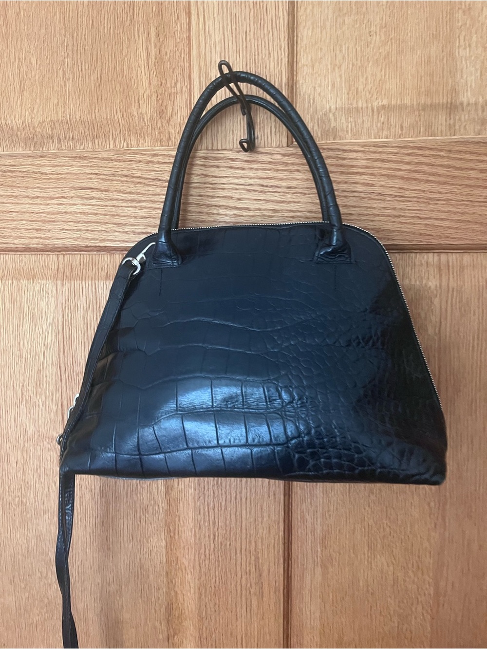 Vintage Furla Black Croc-Embossed Top-Handle Women's Bag